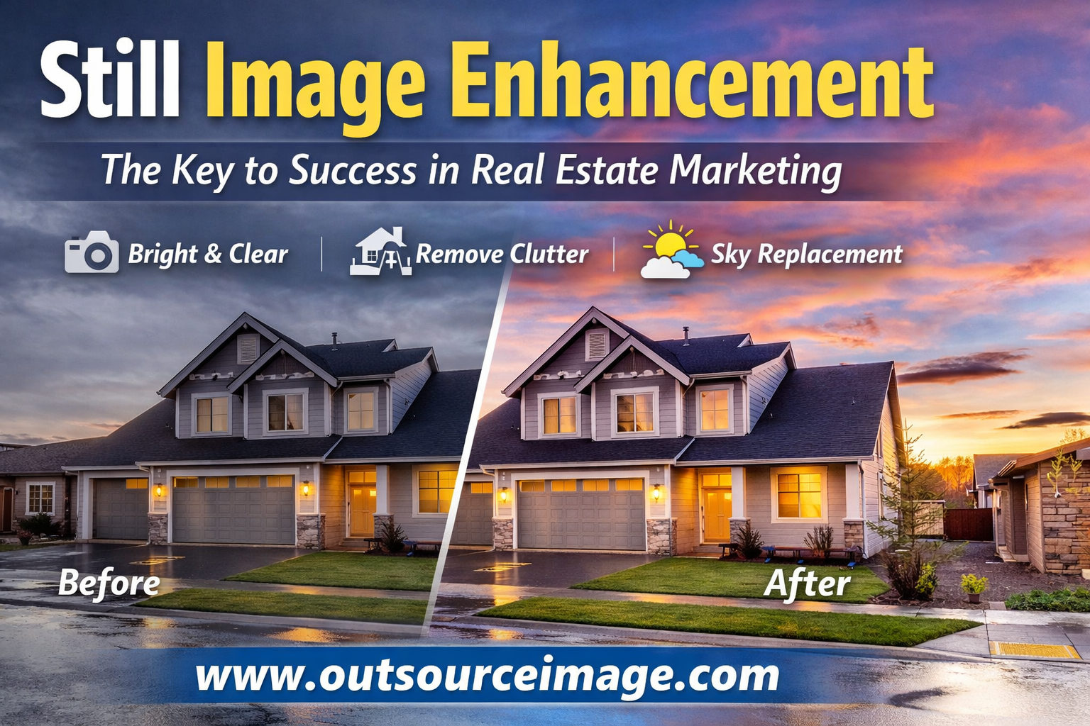 real estate photo editing before and after enhancement